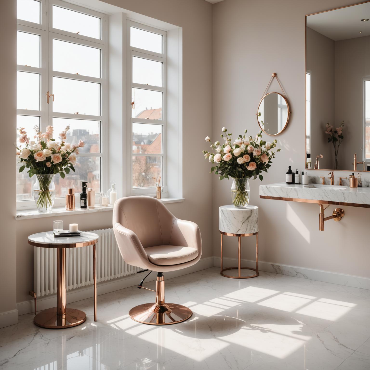 Calm beauty studio interior with cream walls and natural light